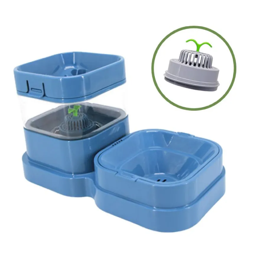 Alimentador Azul Automático Mascotas 2 en 1 comida y agua