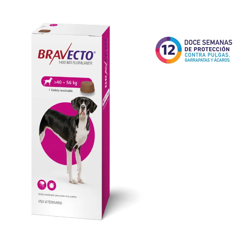 Bravecto 12 Semanas 40 a 56 Kg Protección Antipulgas y Garrapatas