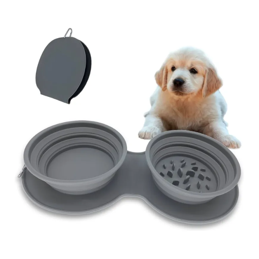 Comedero y Bebedero Doble Plegable para perros y gatos