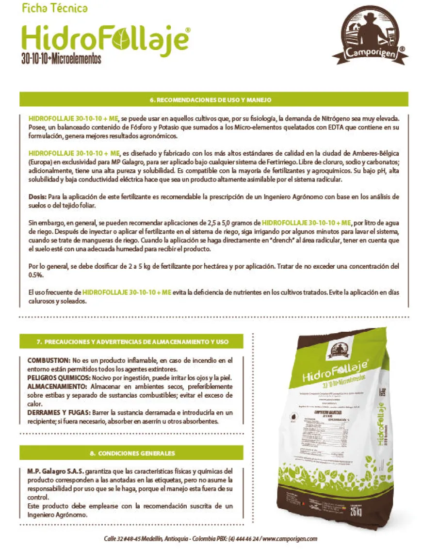 HidroFollaje 30-10-10 | Fertilizantes Agro | Tierragro Colombia