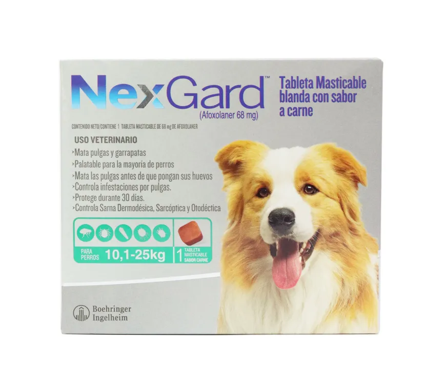 NexGard 10 a 25 kg Solución Efectiva Contra Pulgas y Garrapatas