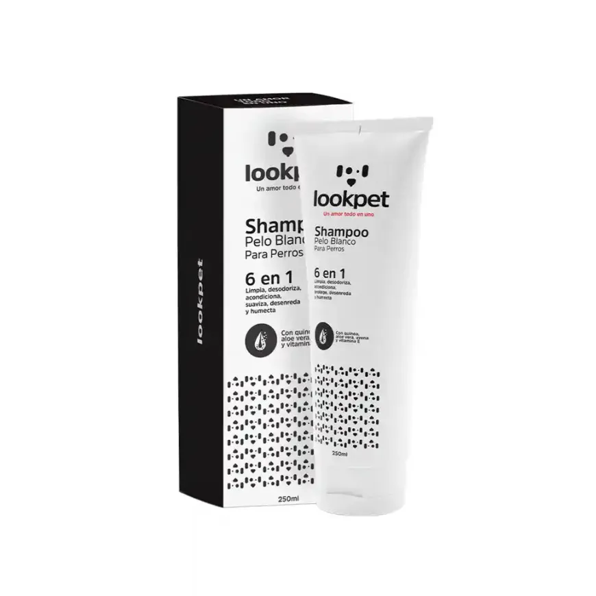 Shampoo 6 en 1 Perros Pelo Blanco Lookpet - Aclara y da brillo
