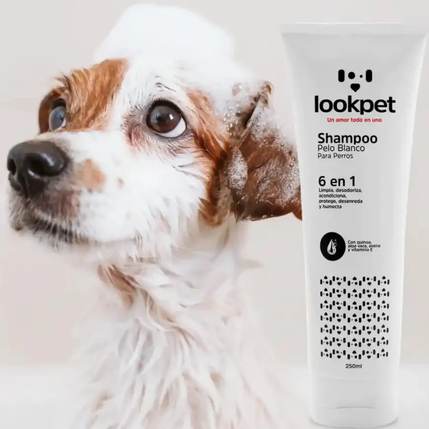 Shampoo 6 en 1 Perros Pelo Blanco Lookpet - Aclara y da brillo