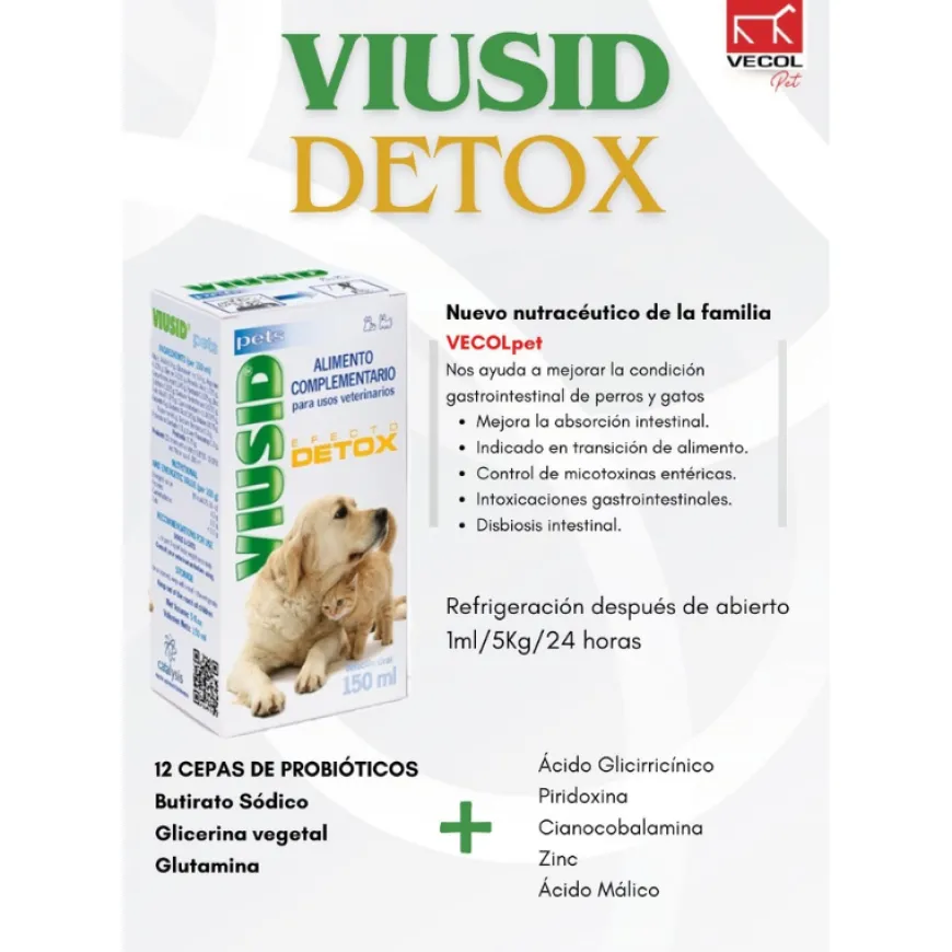 Viusid Detox Suplemento Digestivo Inmunitario para Perros y Gatos
